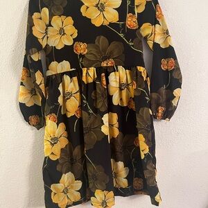 Charming Floral Kids Dress in Black and Yellow